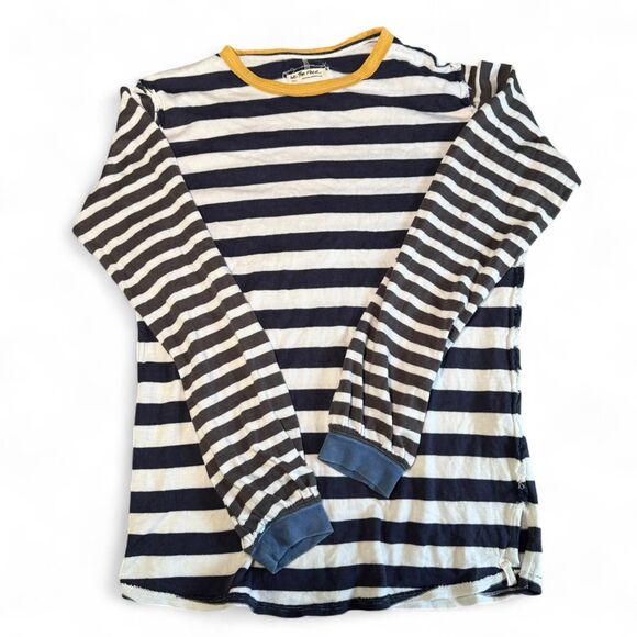 Free People S Striped Sawyer Stripe Thermal Henley T-Shirt Navy Cream Gold - Picture 4 of 9